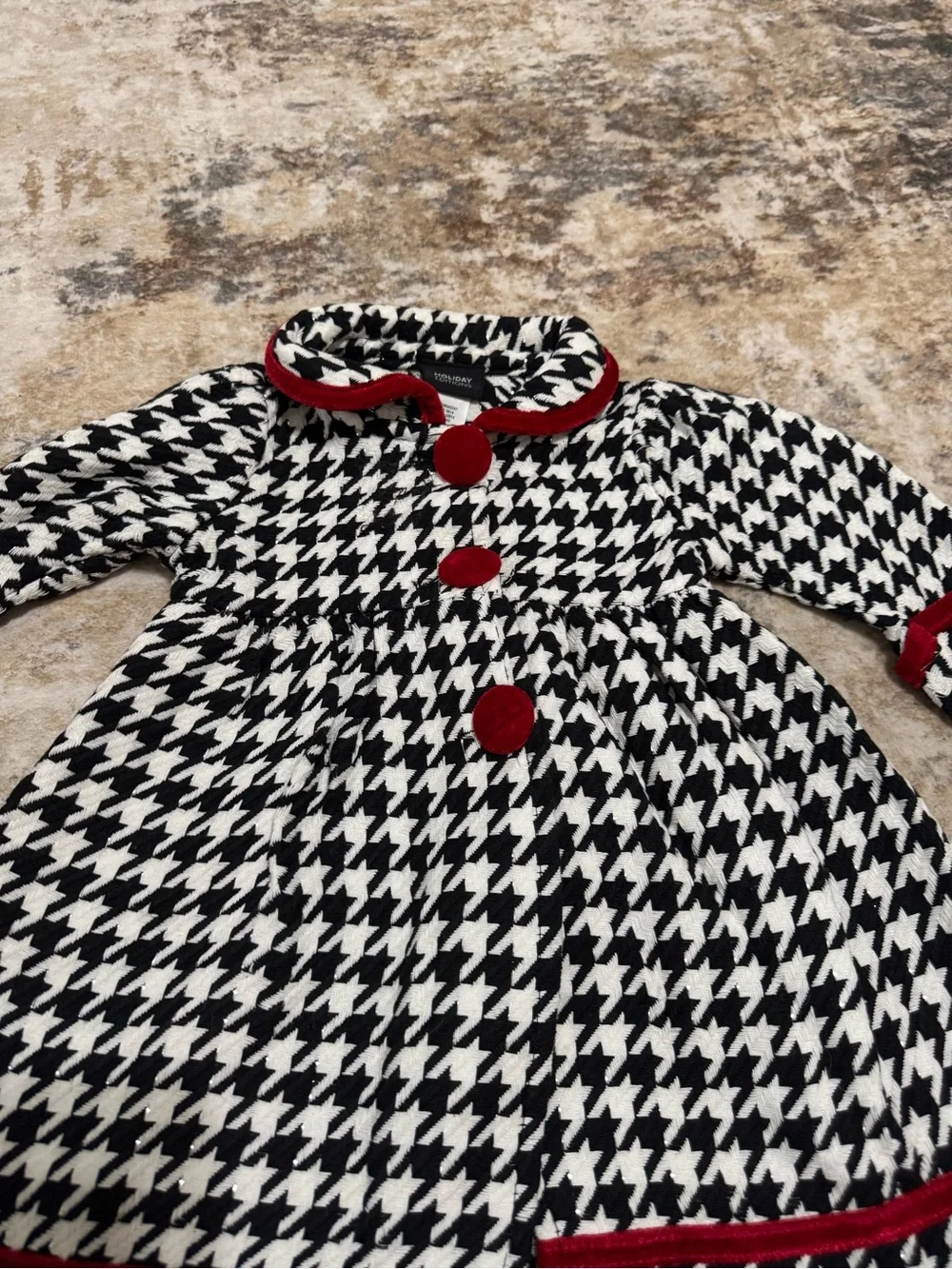 Holiday Editions Special Occasion B&W houndstooth glitter thread girl's coat 18m